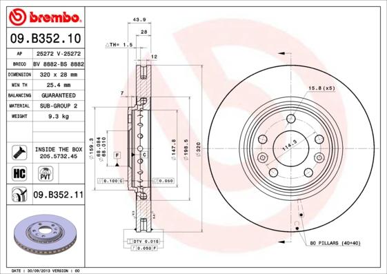 Brembo 09.B352.11 - Bremžu diski onlydrive.pro