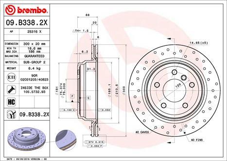 Brembo 09.B338.2X - Bremžu diski onlydrive.pro