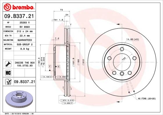 Brembo 09.B337.21 - Bremžu diski onlydrive.pro