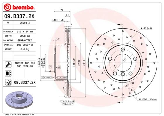 Brembo 09.B337.2X - Тормозной диск onlydrive.pro