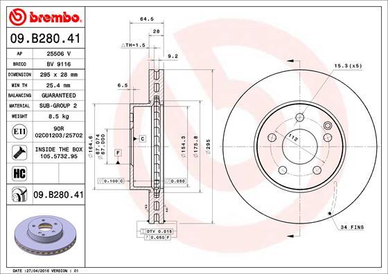 Brembo 09.B280.41 - Bremžu diski onlydrive.pro