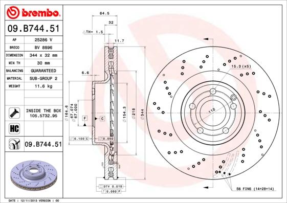 Brembo 09.B744.51 - Bremžu diski onlydrive.pro