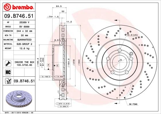 Brembo 09.B746.51 - Bremžu diski onlydrive.pro