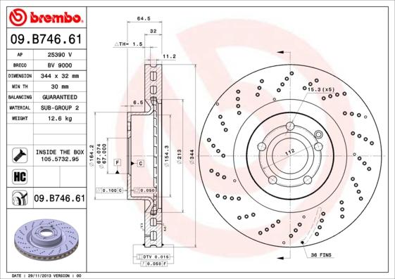 Brembo 09.B746.61 - Bremžu diski onlydrive.pro