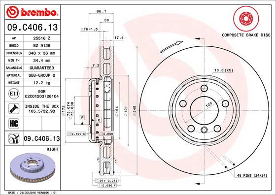 Brembo 09.C406.13 - Brake Disc onlydrive.pro