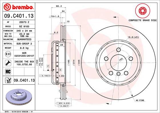 Brembo 09.C401.13 - Brake Disc onlydrive.pro