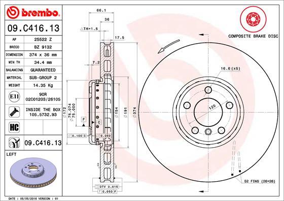 Brembo 09.C416.13 - Brake Disc onlydrive.pro