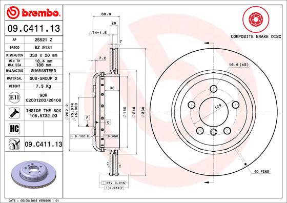 Brembo 09.C411.13 - Brake Disc onlydrive.pro