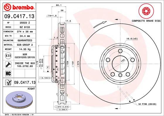 Brembo 09.C417.13 - Brake Disc onlydrive.pro