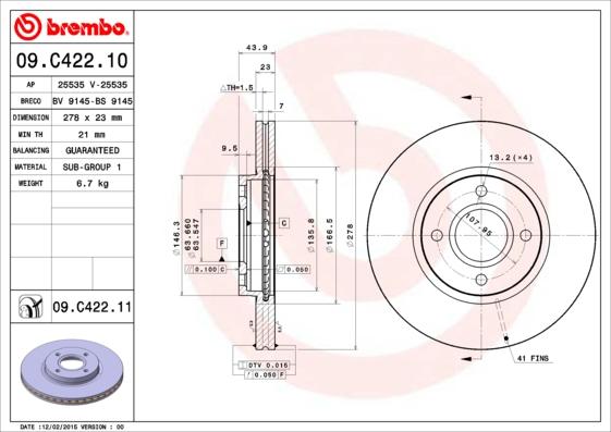 Brembo 09.C422.11 - Brake Disc onlydrive.pro