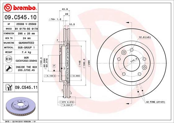 Brembo 09.C545.11 - Stabdžių diskas onlydrive.pro