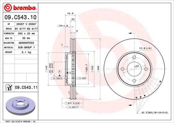 Brembo 09.C543.11 - Bremžu diski onlydrive.pro