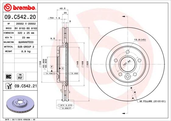 Brembo 09.C542.21 - Piduriketas onlydrive.pro