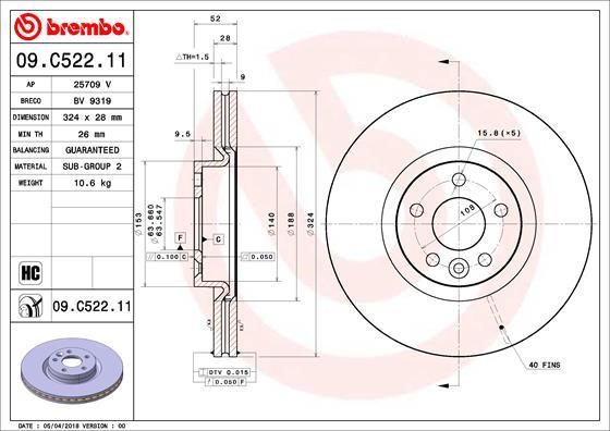 Brembo 09.C522.11 - Stabdžių diskas onlydrive.pro