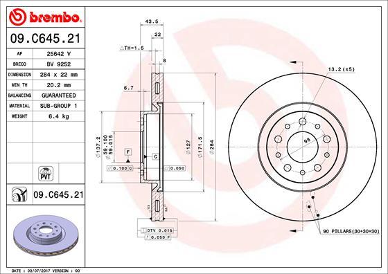 Brembo 09.C645.21 - Stabdžių diskas onlydrive.pro