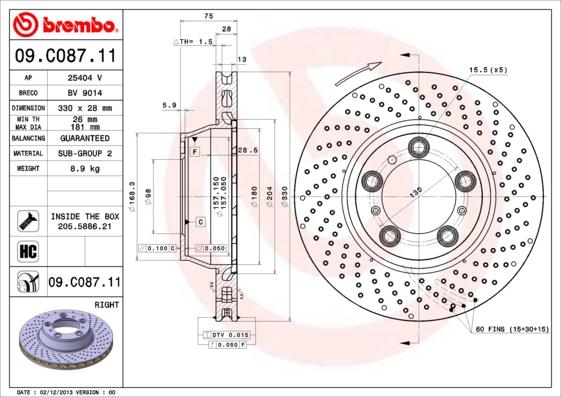 Brembo 09.C087.11 - Brake Disc onlydrive.pro