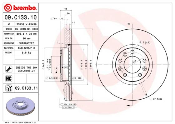 Brembo 09.C133.11 - Piduriketas onlydrive.pro