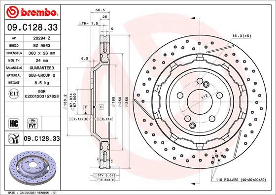 Brembo 09.C128.33 - Bremžu diski onlydrive.pro