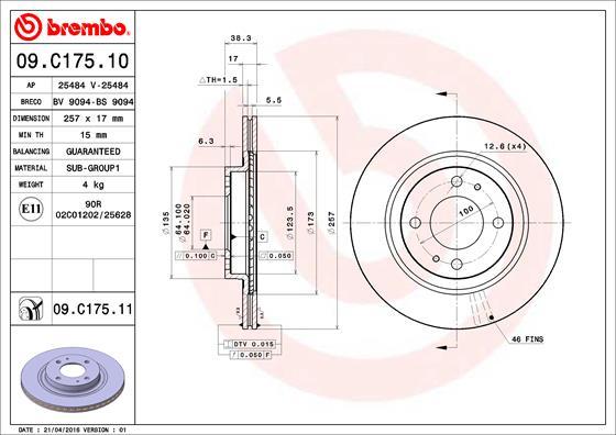 Brembo 09.C175.11 - Тормозной диск onlydrive.pro