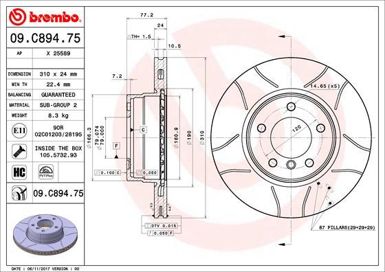 Brembo 09.C894.75 - Piduriketas onlydrive.pro