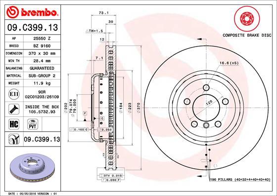 Brembo 09.C399.13 - Piduriketas onlydrive.pro