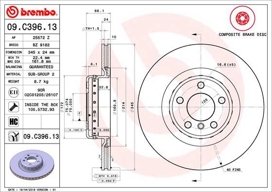 Brembo 09.C396.13 - Stabdžių diskas onlydrive.pro