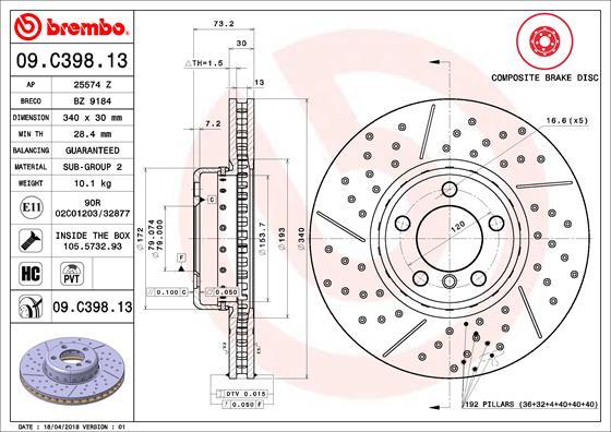 Brembo 09.C398.13 - Тормозной диск onlydrive.pro