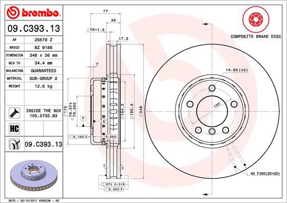 Brembo 09.C393.13 - Brake Disc onlydrive.pro