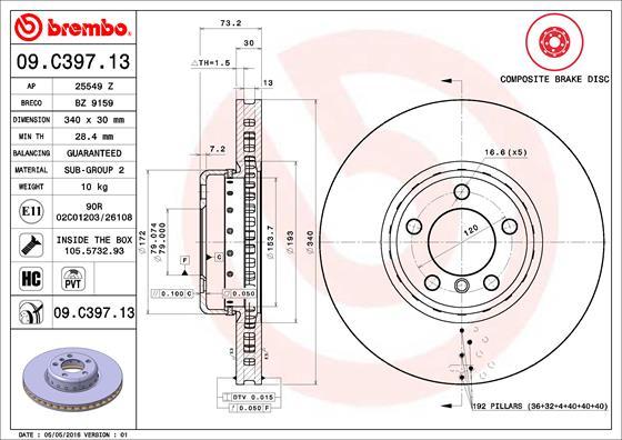 Brembo 09.C397.13 - Bremžu diski onlydrive.pro