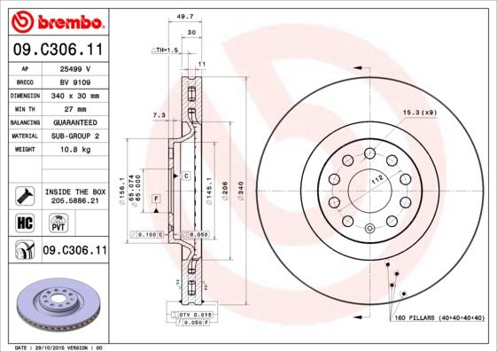 Brembo 09.C306.11 - Bremžu diski onlydrive.pro