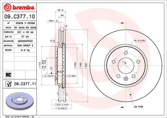 Brembo 09.C377.11 - Stabdžių diskas onlydrive.pro