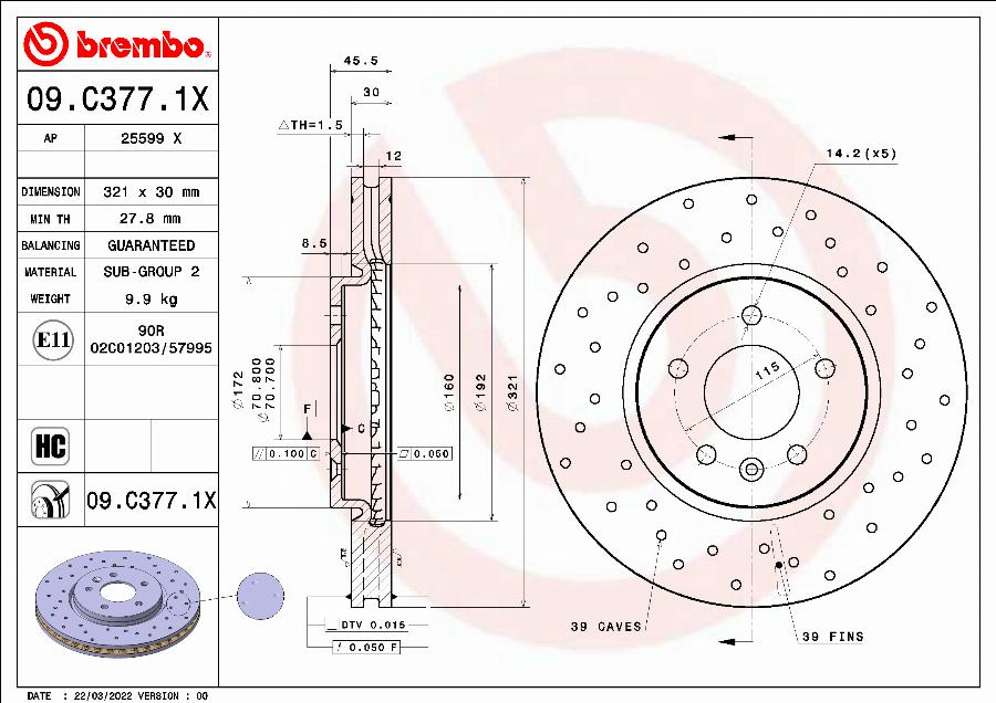 Brembo 09.C377.1X - Piduriketas onlydrive.pro