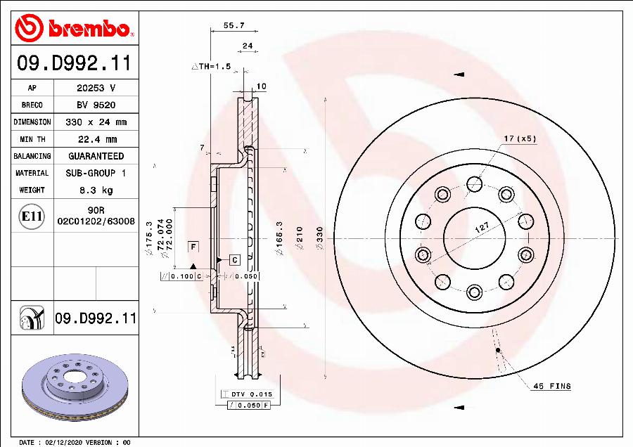 Brembo 09.D992.11 - Тормозной диск onlydrive.pro