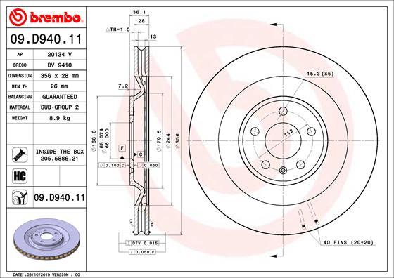 Brembo 09.D940.11 - Stabdžių diskas onlydrive.pro