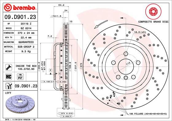 Brembo 09.D901.23 - Тормозной диск onlydrive.pro