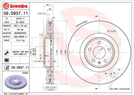 Brembo 09.D937.11 - Bremžu diski onlydrive.pro