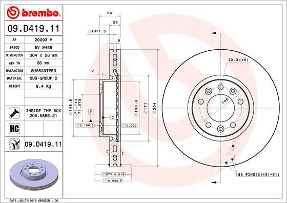 Brembo 09.D419.11 - Brake Disc onlydrive.pro