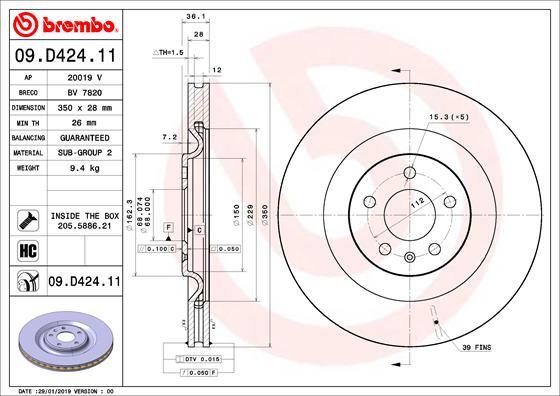 Brembo 09.D424.11 - Stabdžių diskas onlydrive.pro