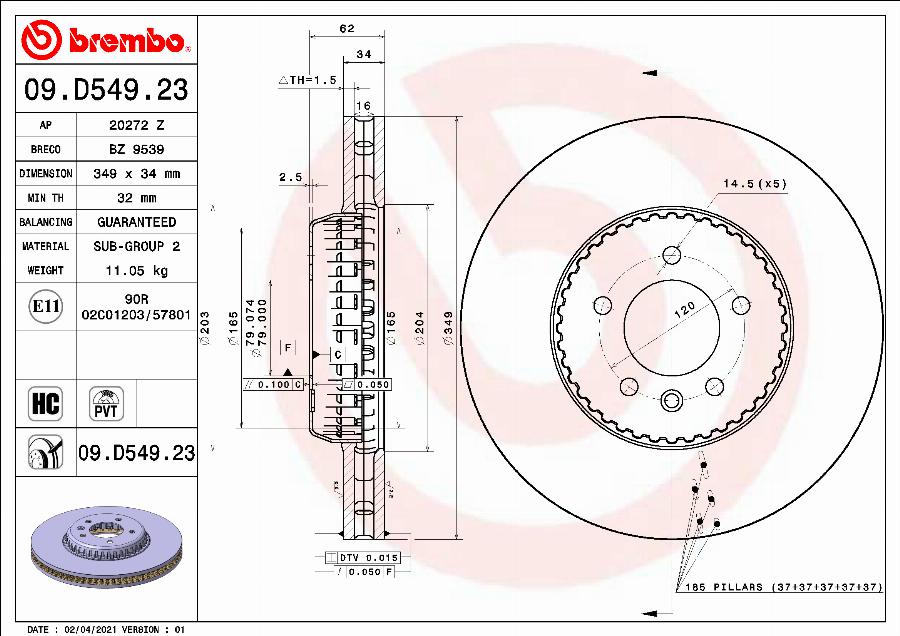 Brembo 09.D549.23 - Brake Disc onlydrive.pro