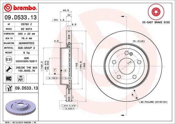 Brembo 09.D533.13 - Brake Disc onlydrive.pro