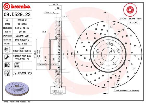 Brembo 09.D529.23 - Bremžu diski onlydrive.pro