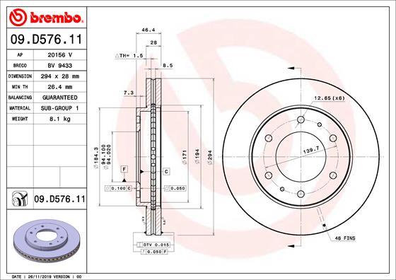 Brembo 09.D576.11 - Stabdžių diskas onlydrive.pro