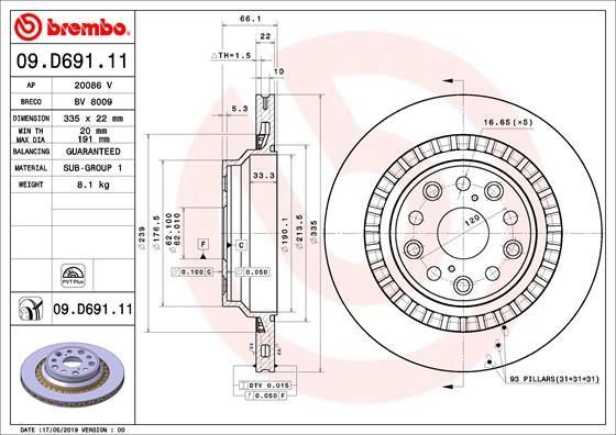 Brembo 09.D691.11 - Stabdžių diskas onlydrive.pro