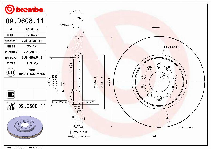 Brembo 09.D608.11 - Тормозной диск onlydrive.pro