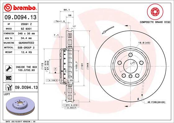 Brembo 09.D094.13 - Bremžu diski onlydrive.pro