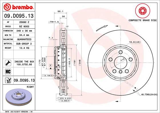 Brembo 09.D095.13 - Stabdžių diskas onlydrive.pro