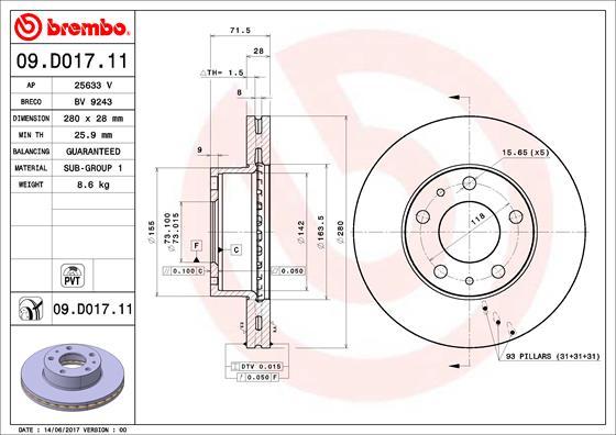 Brembo 09.D017.11 - Brake Disc onlydrive.pro