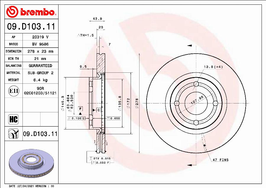 Brembo 09.D103.11 - Brake Disc onlydrive.pro