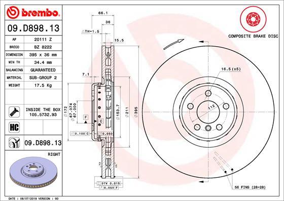 Brembo 09.D898.13 - Тормозной диск onlydrive.pro