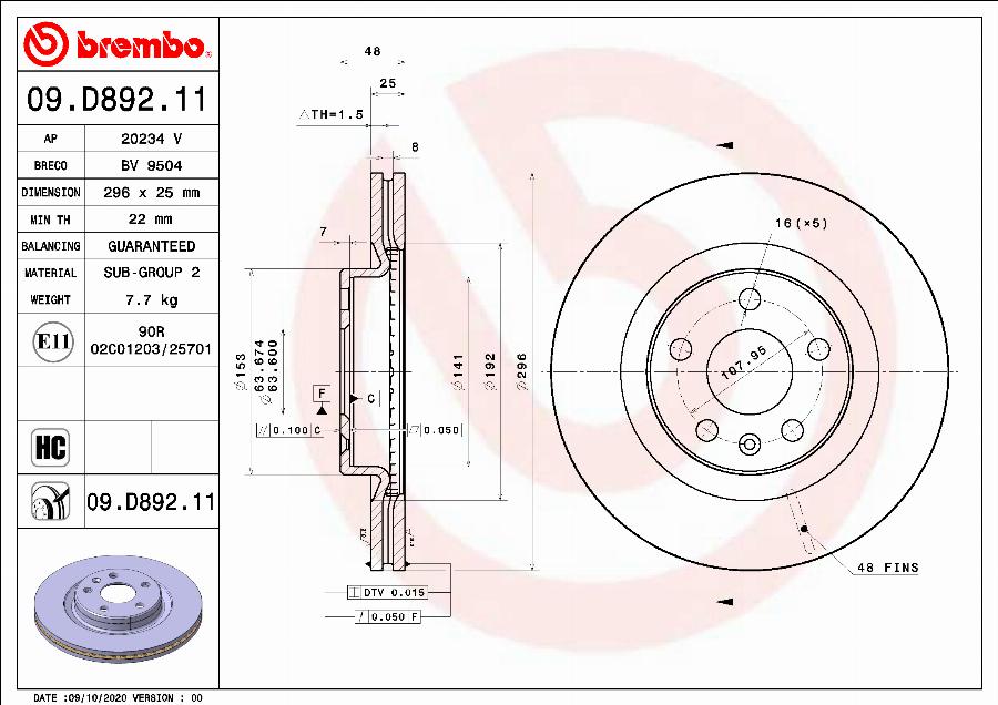 Brembo 09.D892.11 - Bremžu diski onlydrive.pro